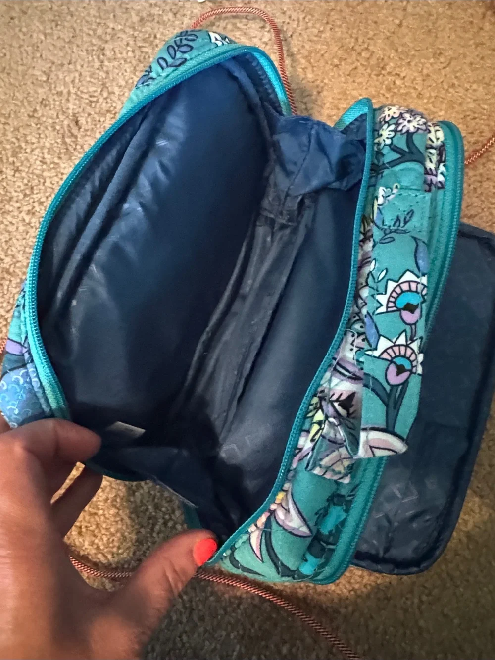 Vera Bradley Teal Quilted Floral Makeup bag